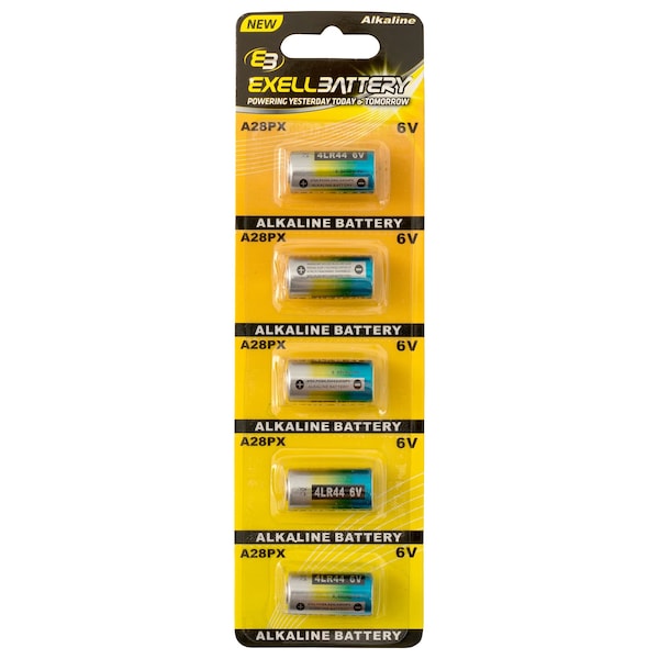 Exell Battery 5pk 6V Alkaline Battery Replaces PX28A, A544, 4LR44, K28A, V34PX EB-4LR44 - main